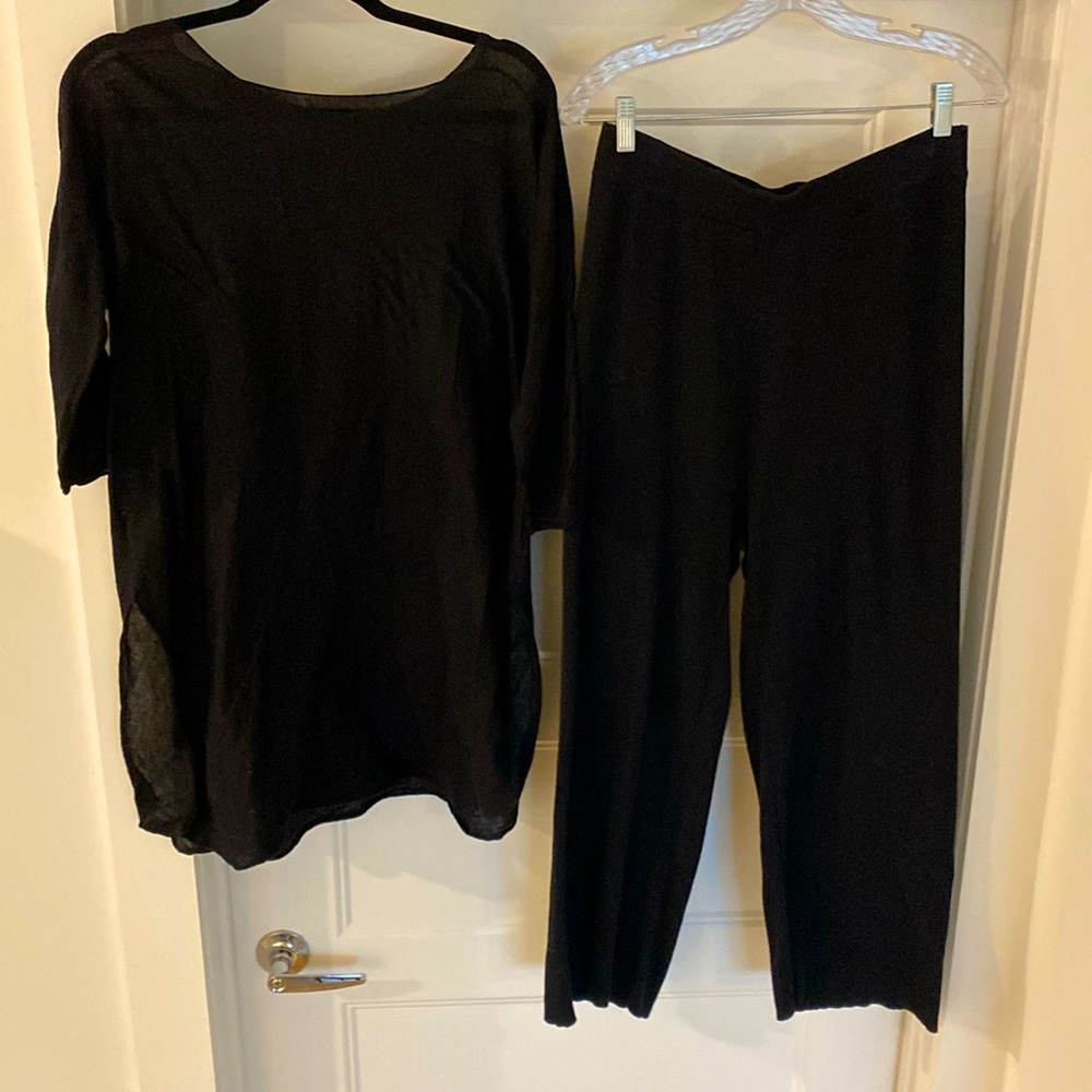 Peruvian Connection Cotton Black Tunic & Knit Slacks Bundle - Size 10
